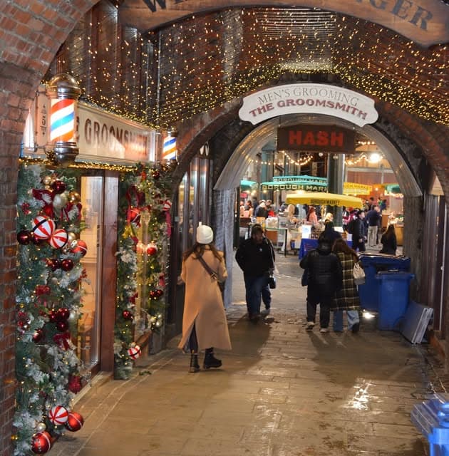 The Groomsmith shopfront dressed with Christmas lights